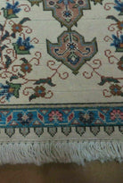 1' 9" X 2' 5" Handmade Indian Wool Rug Lahore Floral Design Small Oriental Rug Beige & Teal - Jewel Rugs