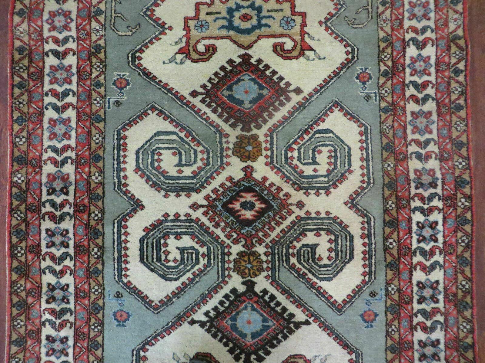 4' X 7' Vintage Handmade Knotted Rug India Caucasian Wool Soft Green Organic - Jewel Rugs