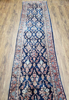 Antique Dark Blue Persian Sarouk Runner, Hand-knotted, Wool, 2'4" x 9' 3" - Jewel Rugs