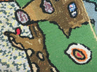 22" X 39" Antique Handmade Hooked Rug Wool Pictorial Native American Prairie Detailed Dog Flag - Jewel Rugs