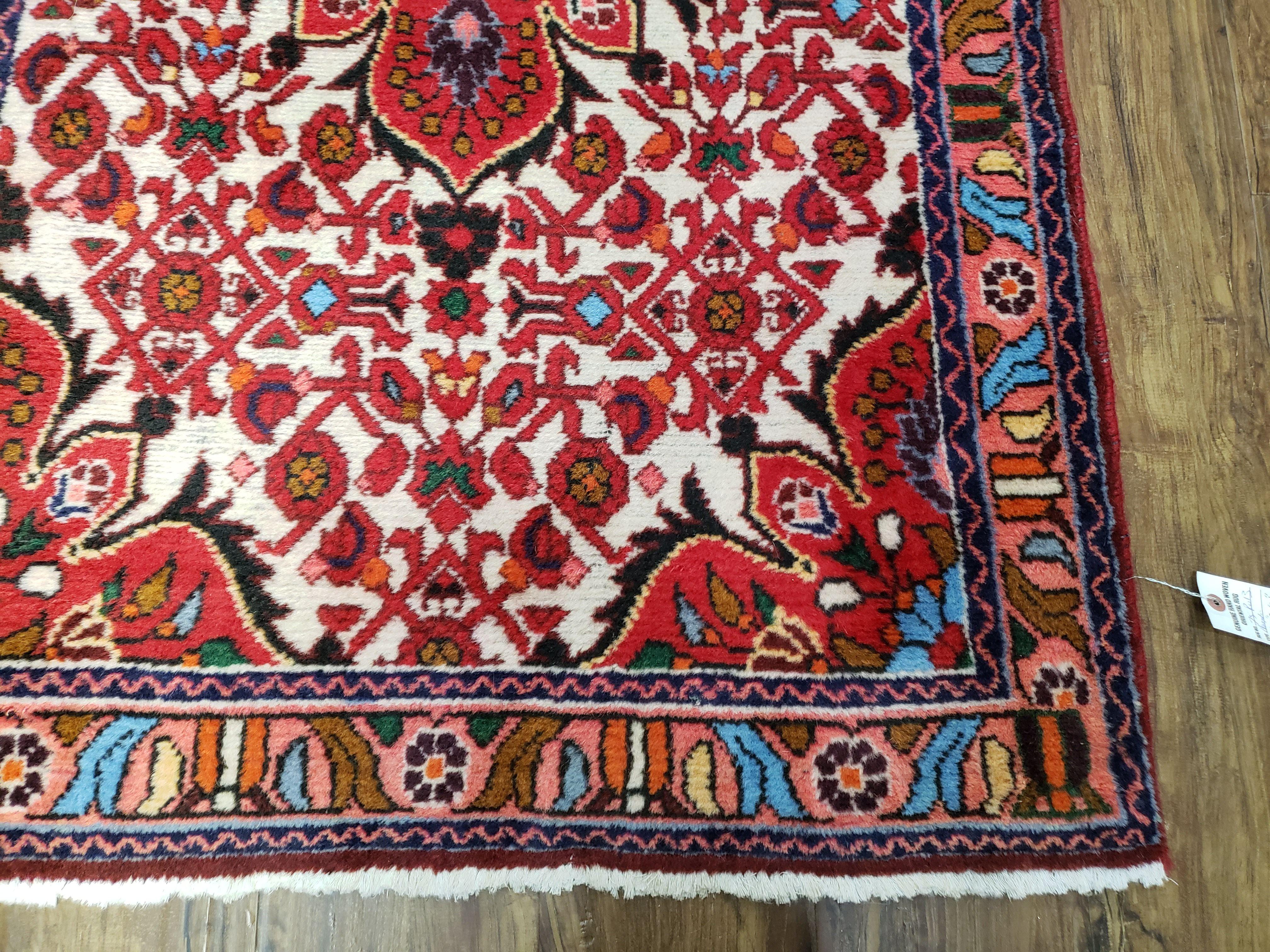 3' 2' X 5' 1" Handmade Floral Wool Rug Red Beige /Ivory - Jewel Rugs