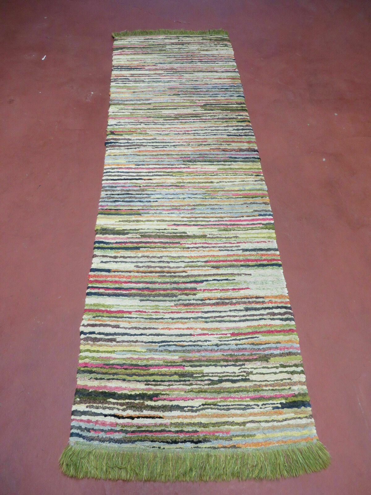 2' X 6' Vintage Hand Loomed Cotton Stripe Runner Rug Natural Dyes Braided Rag Nice - Jewel Rugs