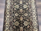 Indo Persian Runner Rug 2.8 x 8, Hand Knotted Wool Oriental Runner, Hallway Rug, Allover Floral, Black and Beige, Vintage Indian Runner - Jewel Rugs