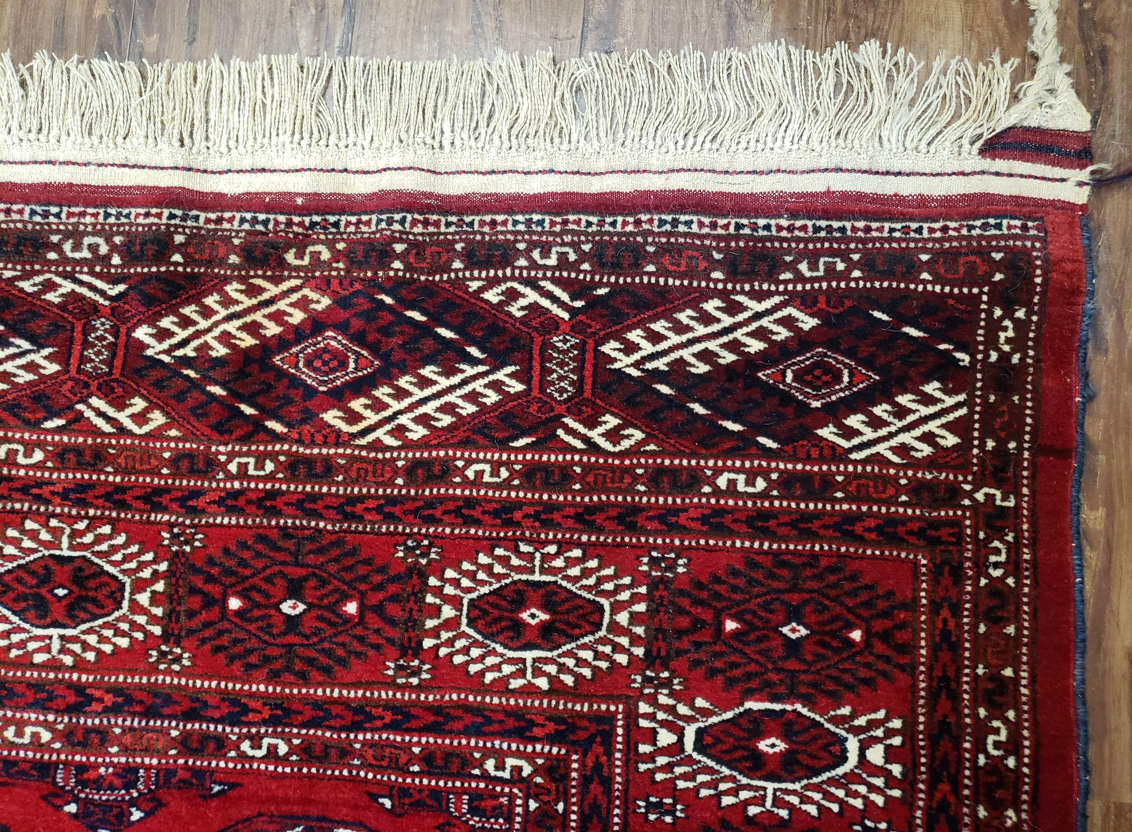 Persian Turkoman Rug 8 x 12.5, Bokhara Turkoman Carpet, Fine Oriental Rug, Vintage Wool Handmade Area Rug, Red Black Cream, Room Sized - Jewel Rugs