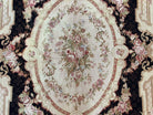 Needlepoint Rug 6x9, Black and Beige Vintage Aubusson Flatweave Area Rug 6 x 9 ft, French European Handmade Elegant Medium Sized Wool Carpet - Jewel Rugs