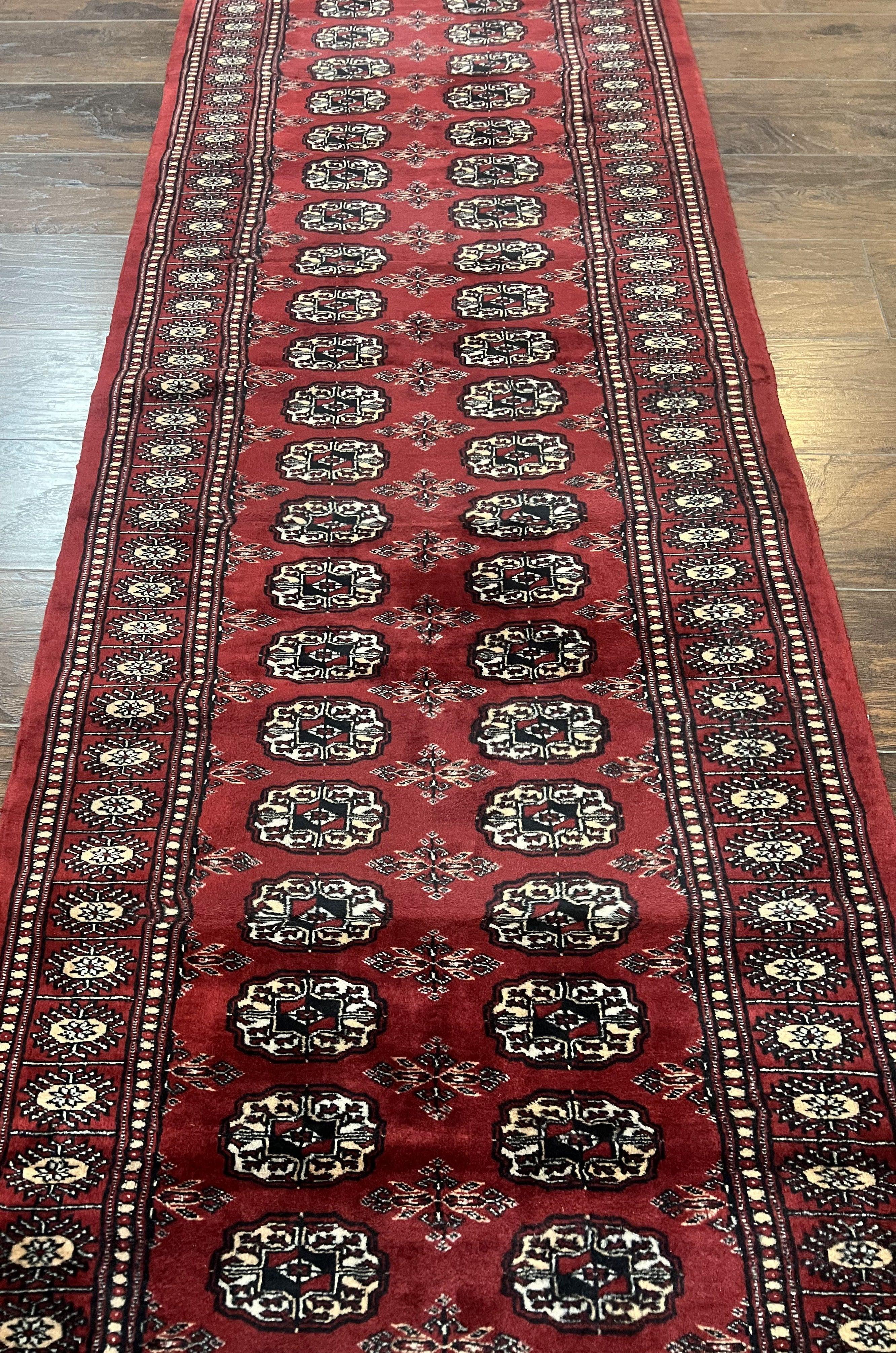 Turkoman Runner Long Wool Rug 2' 8" x 19' 8" Vintage Runner Rug, Hallway Rug, Bokhara Runner, Red Turkmen Rug, Wool Bukhara Runner 19ft 20ft - Jewel Rugs