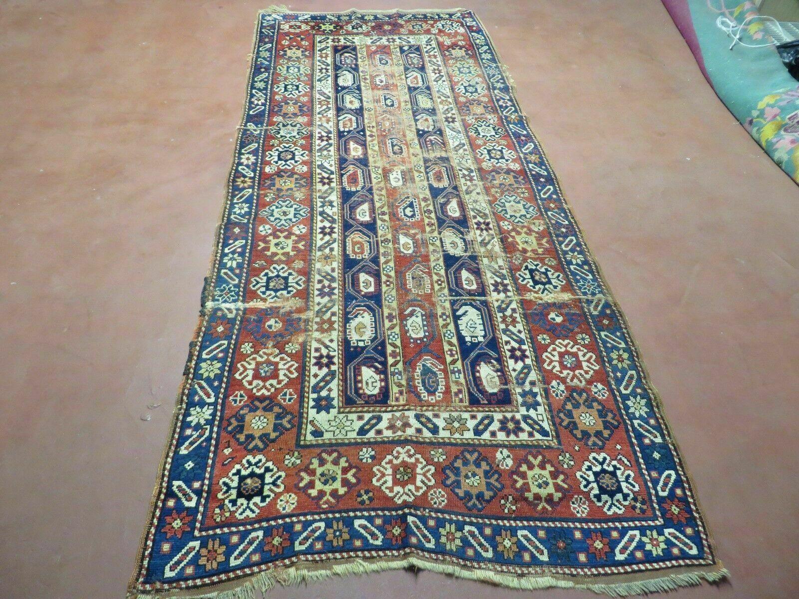 4' X 9' Antique 1880s Handmade Caucasian Shirvan Kazak Wool Rug Repairman Dream - Jewel Rugs