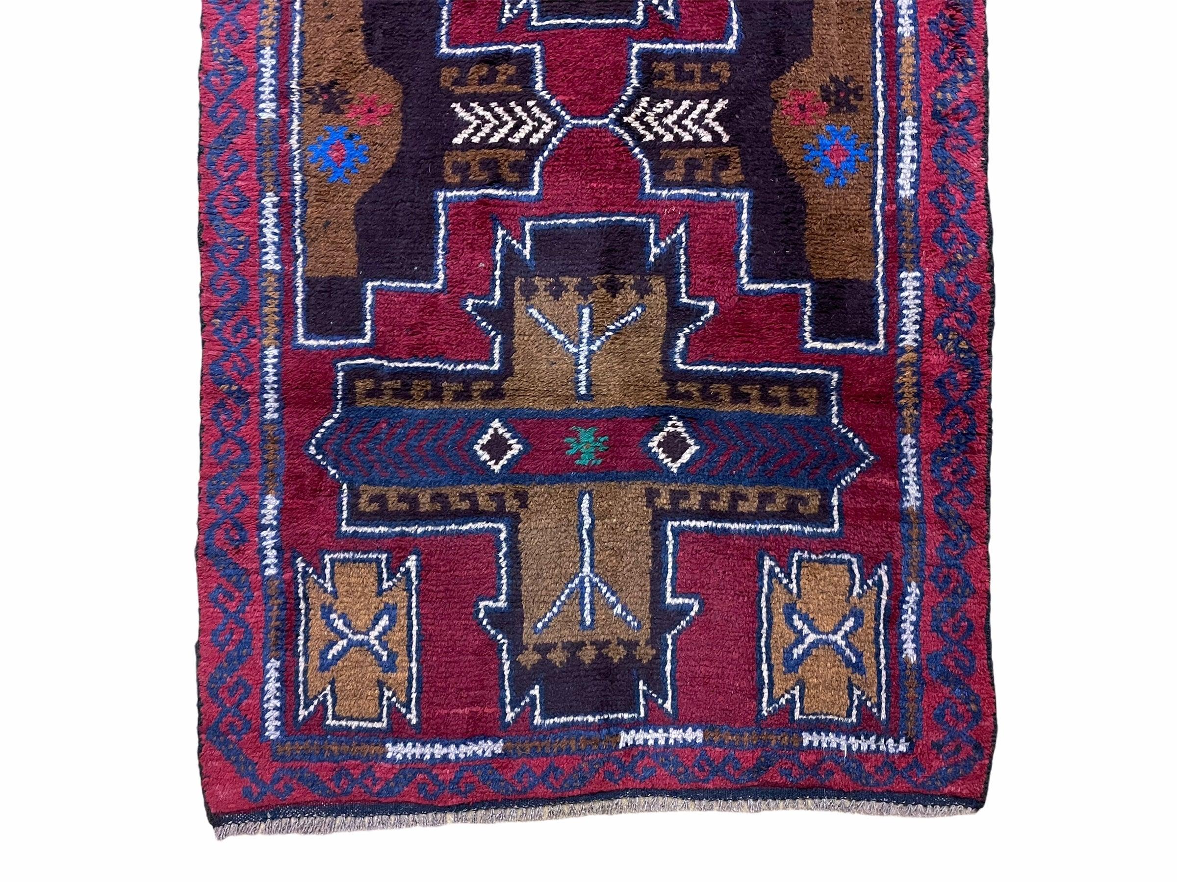 2' 10" X 4' 9" Vintage Handmade Tribal Wool Rug Balouchi Rug Afghan Rug Red Blue - Jewel Rugs