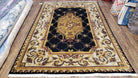 Nepal Rug 6x9, Nepalese Aubusson Area Rug 6 x 9, Hand-Knotted Wool Soft Pile Black & Beige Tibetan Aubusson New Carpet European Savonnerie - Jewel Rugs