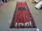 3' 3" X 10' 2" Antique Handmade India Floral Wool Runner Rug Knotted Red # 133 - Jewel Rugs