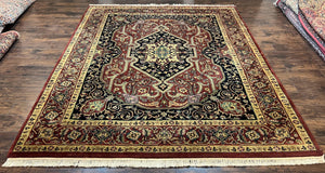 Indo Persian Rug 8x10, Vintage Persian Carpet, Red Black Gold, Central Medallion, Indian Heriz Bidjar Rug, Room Sized Wool Handmade Area Rug - Jewel Rugs