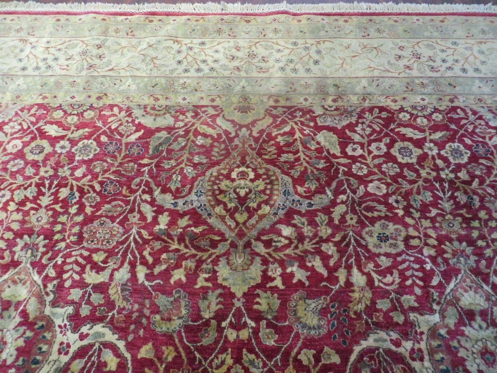 10' X 13.5' Handmade India Agra Larastan Wool Rug Floral Hand Knotted Red Beauty - Jewel Rugs