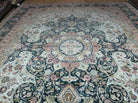 9' X 12' Vintage Fine Handmade Chinese Allover Oriental Wool Rug Ivory Black - Jewel Rugs