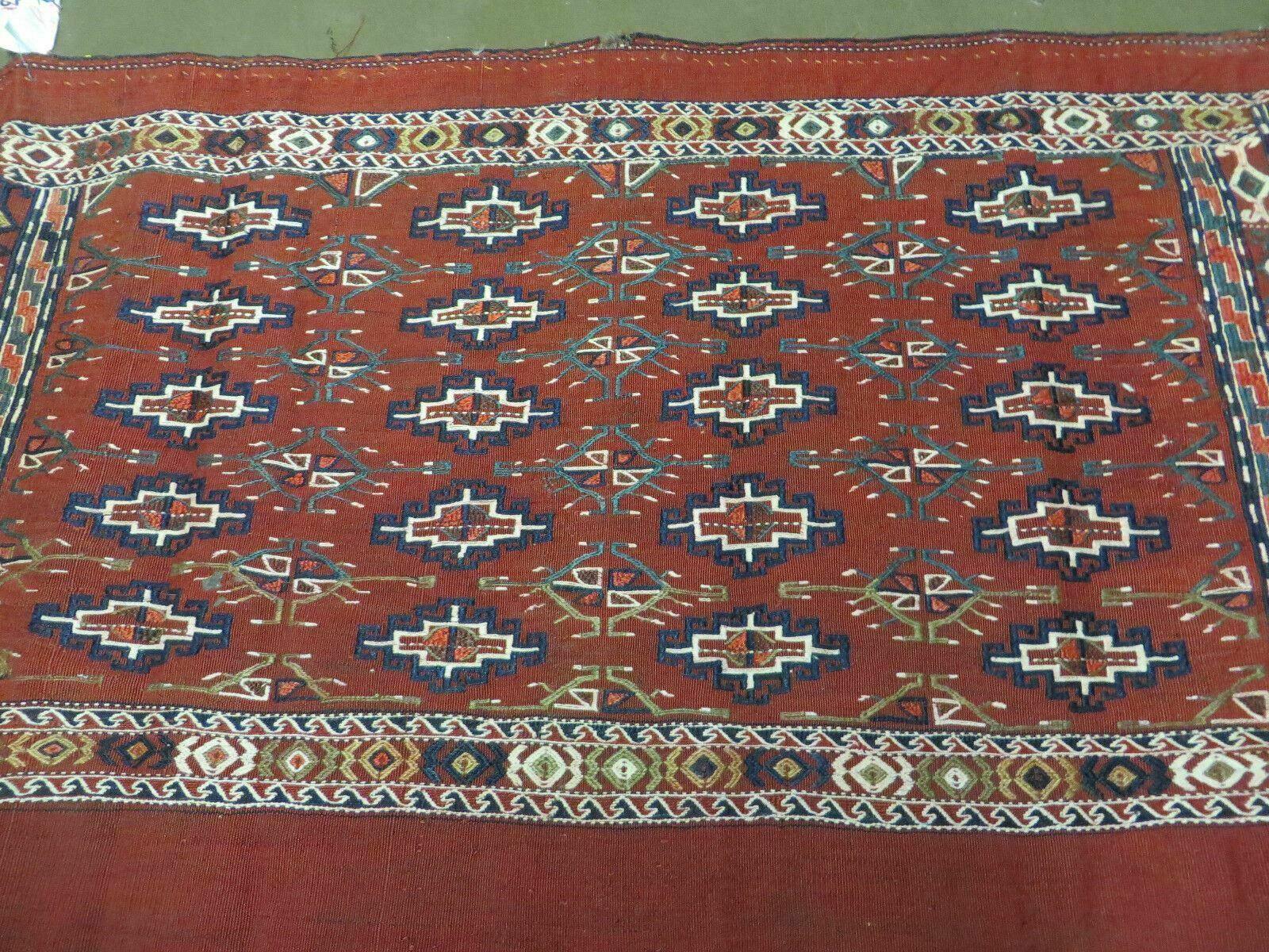 45" X 32" Antique Handmade Bokhara Turkoman Yomud Chuval Wool Rug Soumak NICE - Jewel Rugs