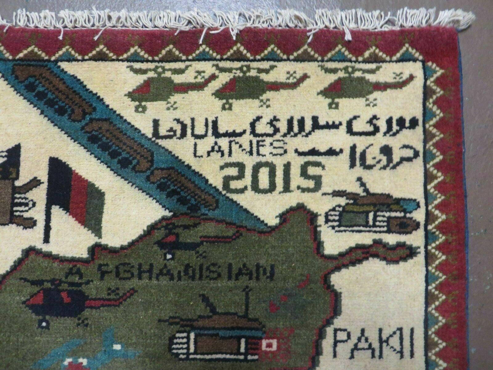 2' X 2'6" Handmade Afghan Balouch Tribal Wool War Rug Gun Tank Helicopter # 162 - Jewel Rugs