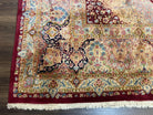 Persian Rug 9x12, Kirman DeLuxe, Millefleur Floral Medallion Carpet, Maroon Light Blue Beige, Semi Antique Authentic Hand Knotted Wool Rug - Jewel Rugs