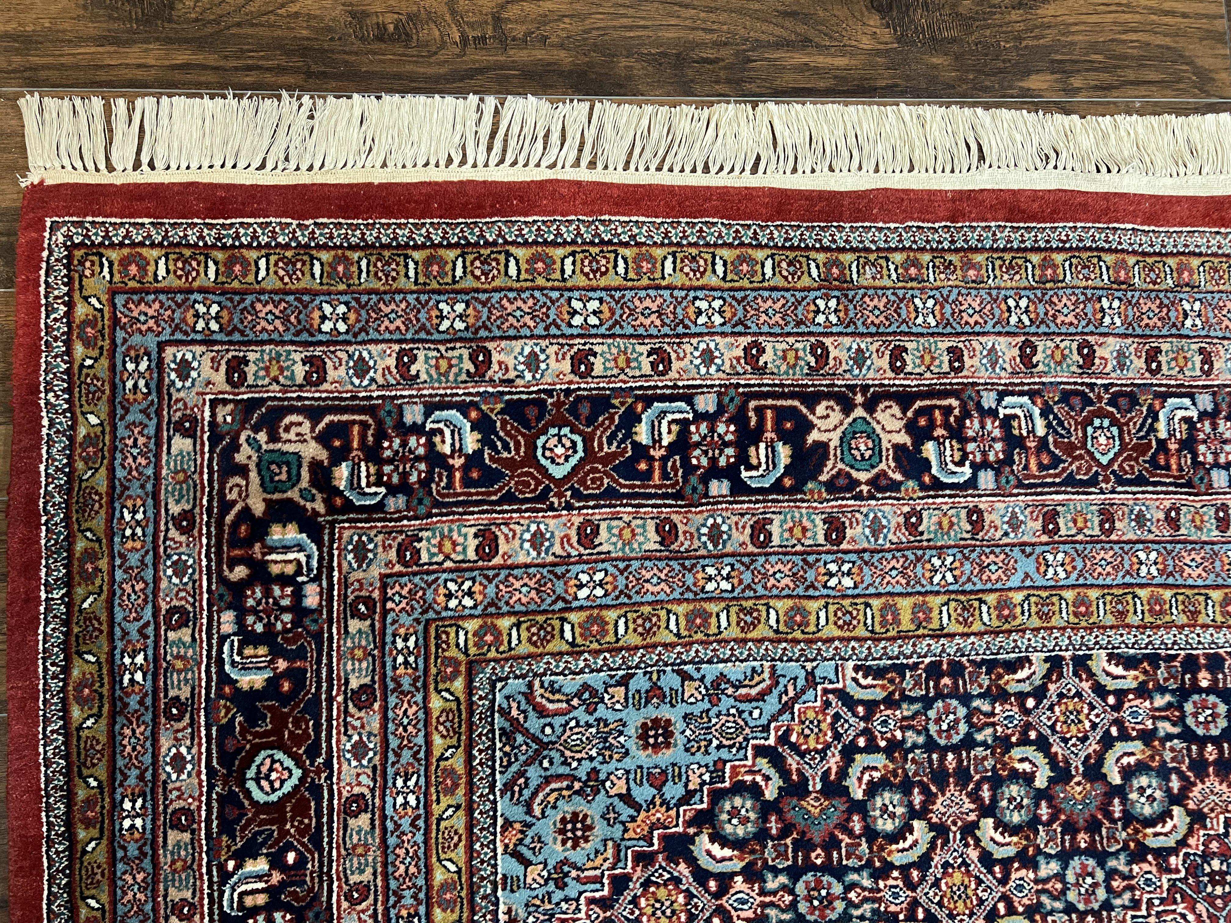 Indo Persian Bidjar Rug 8.5 x 10.3, Herati Mahi Pattern, Allover Medallion, Red Traditional Oriental 8x10 Hand Knotted Wool Carpet, Vintage - Jewel Rugs