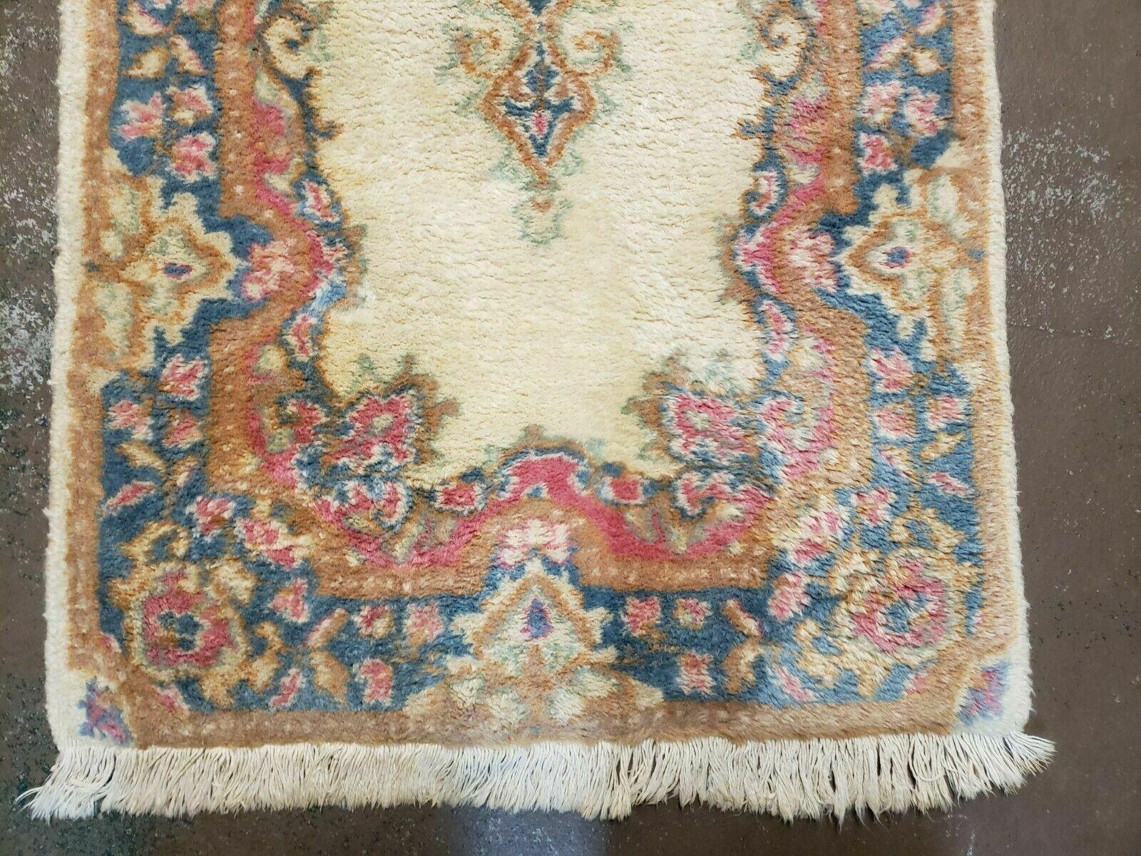 2' X 4' Vintage Floral Oriental Wool Rug Medallion Open Field Ivory Beige Nice - Jewel Rugs