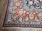 Square Turkish Mahal Rug 8 x 8.5, Colorful Square Carpet, Large 8ft Square Rug, Blue Red Yellow, Handmade Wool, Vintage, Large Flowers, Nice - Jewel Rugs