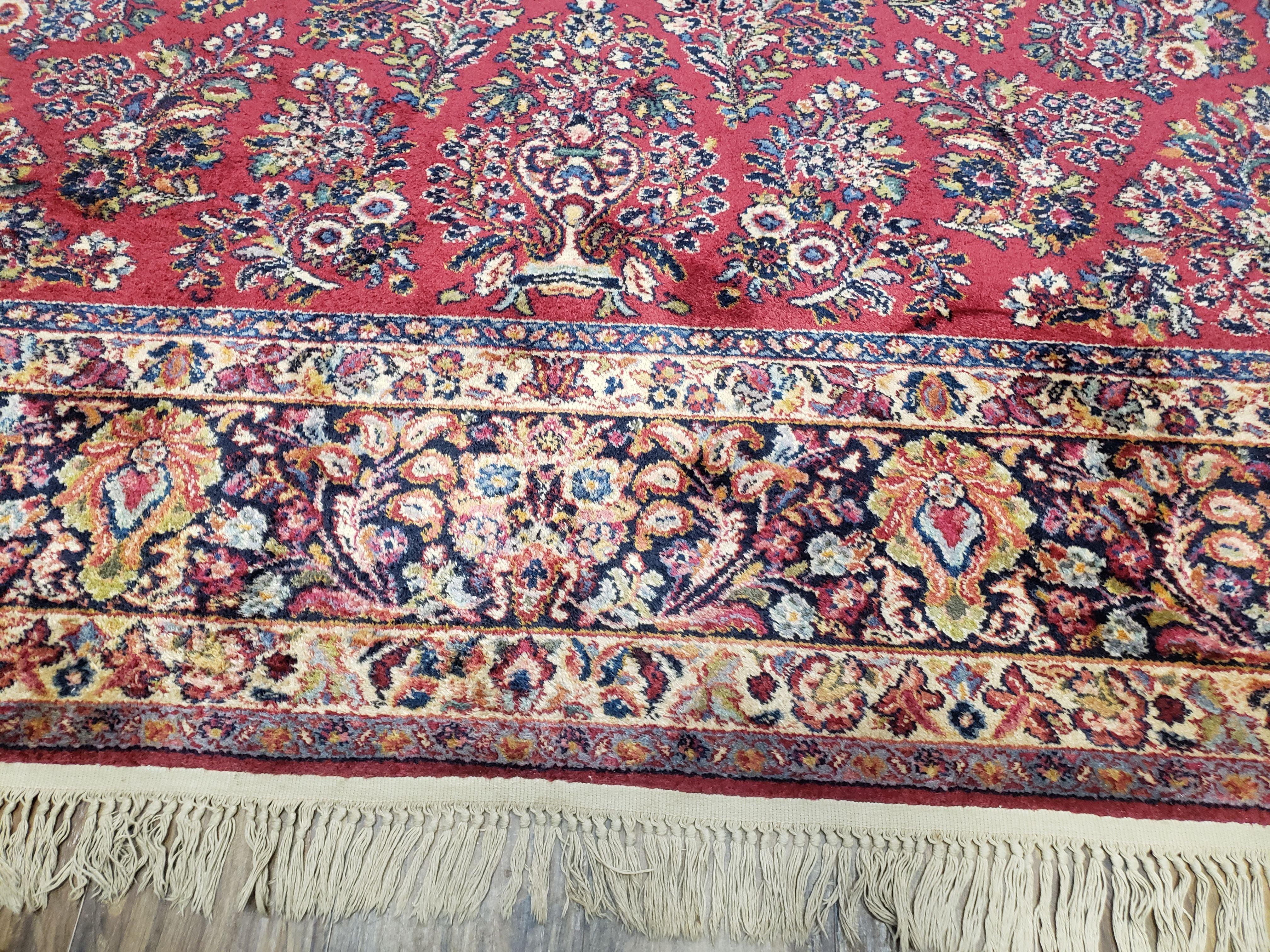 Antique Karastan Rug 8.8 x 12, Sarouk Design #785, USA Made, Red Karastan Wool Carpet, Vintage Karastan Area Rug, Original Karastan w/ Label - Jewel Rugs