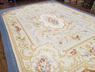 Vintage Aubusson Savonnerie Rug 9x12, Blue Flatweave Chinese Aubusson Rug 9 x 12, Elegant French European Style Blue & Light Blue Ivory Wool - Jewel Rugs