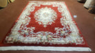 Red & Ivory Chinese Rug 6x9, Vintage Chinese Wool Carpet, Chinese Carving Rug, 90 Line, Aubusson Pattern, Handmade Soft Plush Area Rug - Jewel Rugs