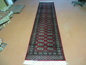 2' 7" X 10' Vintage Handmade Bokhara Turkoman Pakistani Wool Dark Red Runner Oriental Rug - Jewel Rugs
