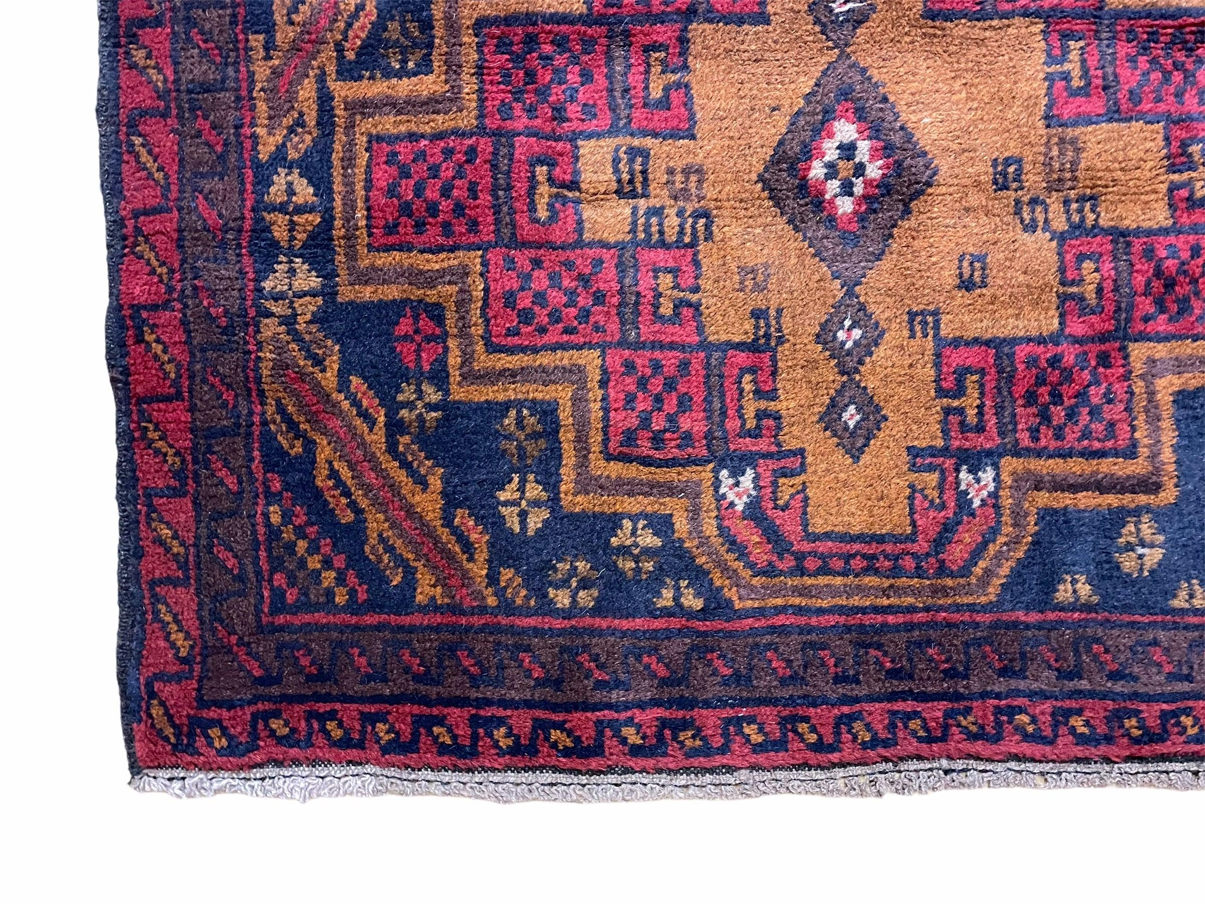 3' x 4' 5" Vintage Handmade Tribal Balouchi Rug Afghan Rug Brown Red Blue - Jewel Rugs