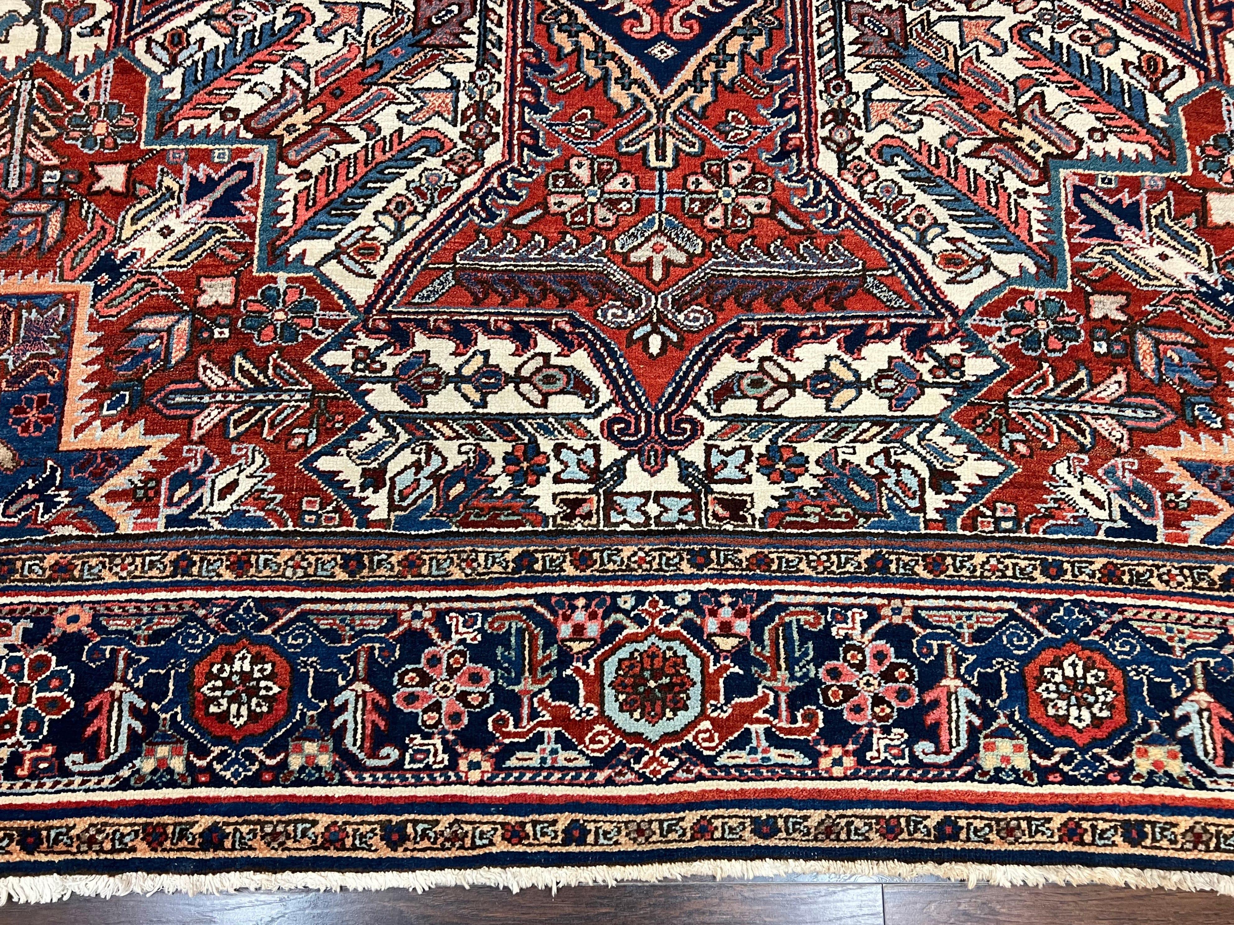 Antique Persian Heriz Rug – 11x16 Palace Size, Geometric Medallion, 1920s - Jewel Rugs