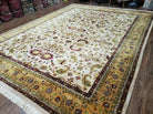 10' X 13' Vintage Hand-Knotted Made India Agra Wool Rug Vegetable Dye Ivory Gold - Jewel Rugs