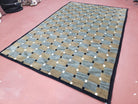 Vintage Modern Tibetan Area Rug 5 x 7.8, Soft Wool Hand-Knotted Checkerboard Pattern Blue & Taupe Nepali Carpet, 5x7 - 5x8 Playroom Rug - Jewel Rugs