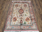 Vintage Persian Silk Qum Ghom Rug, Signature from Master Weaver, Animal Motifs, Very Fine, Hand-Knotted, 3'5" x 5' - Jewel Rugs