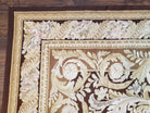 Vintage Aubusson Savonnerie Floral Area Rug, 8x12 - 9x12 Wool Handmade Dark Brown Chinese Aubusson Flatweave Rug, Bedroom Rug, Living Room - Jewel Rugs