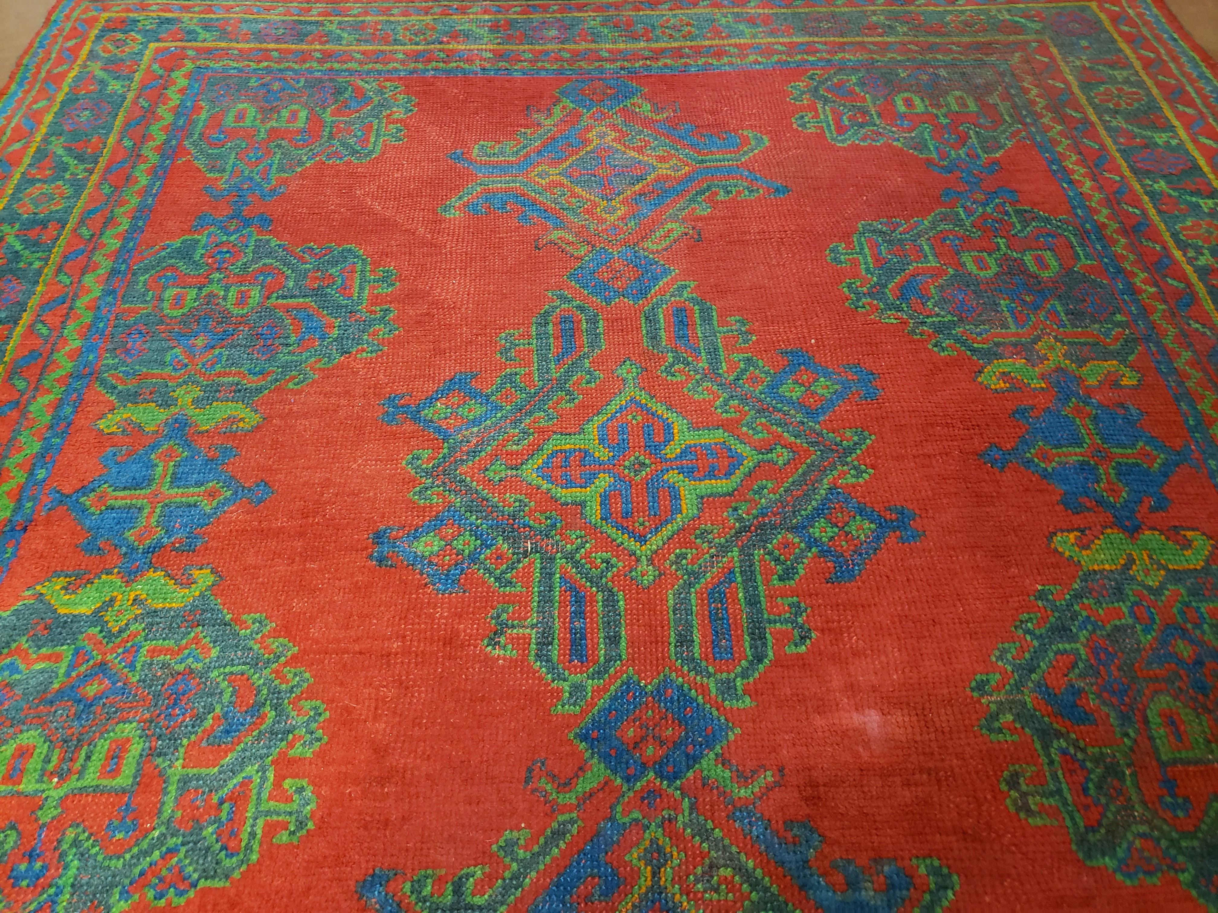 7x11 Turkish Oushak Rug, Vintage Red & Blue Oriental Carpet, Hand Knotted Wool Area Rug 7 x 11, Turkish Sparta Rug, Antique Turkish Rug Nice - Jewel Rugs