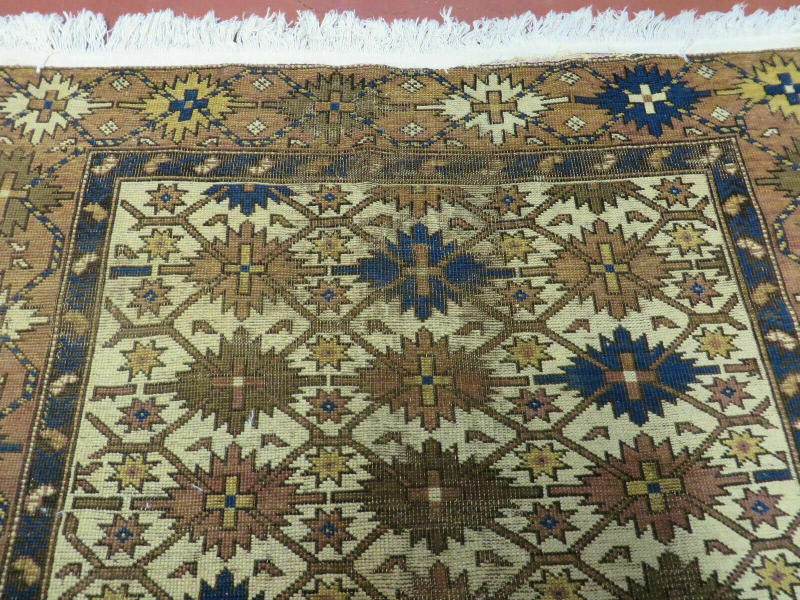 4' X 5' Antique Handmade Caucasian Kazak Shirvan Wool Rug Snow Flakes - Jewel Rugs