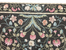 Black Aubusson Needlepoint Rug 9x12, Flatweave Carpet Floral Pattern, Flowers, European Design, Handmade Hand-Knotted Hand-Woven, Brand New - Jewel Rugs