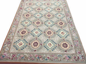 9x13 Needlepoint Carpet, French Design Rug, Hand-Knotted, Brand New Needlepoint Rug 9 x 13, English French European Style, Beige Floral - Jewel Rugs