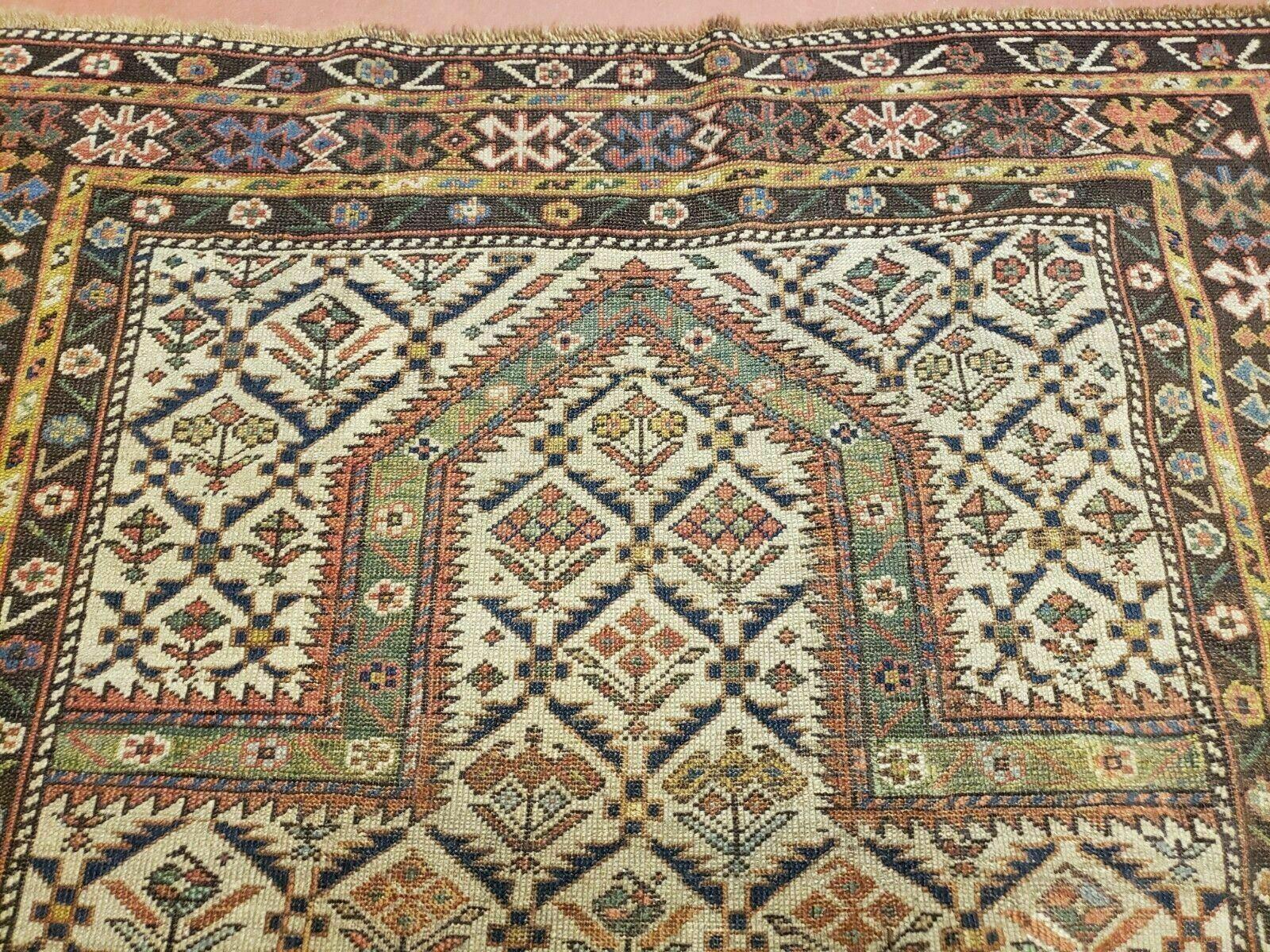 3' 7" X 5' Antique Handmade Caucasian Shirvan Wool Prayer Rug Dagestan - Jewel Rugs