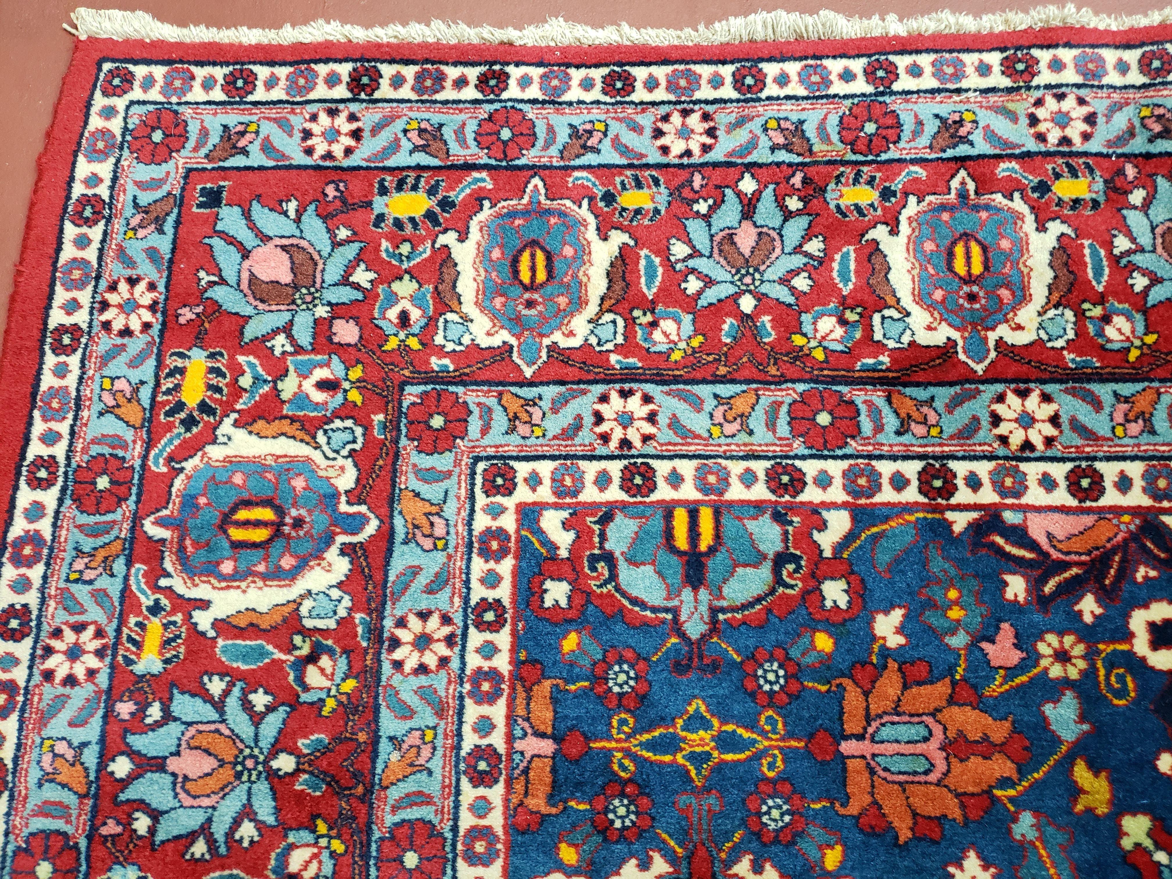 Rare Antique Persian Veramin Carpet, Mina-Khani Pattern, Blue, Red, Ivory, 7x11 ft, Hand-Knotted, Wool - Jewel Rugs