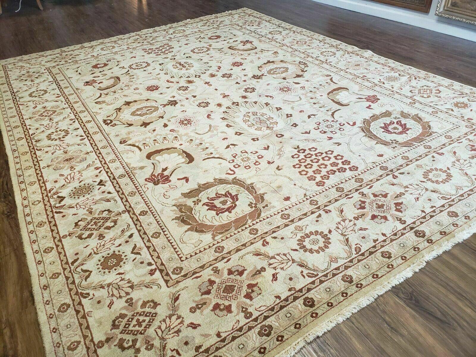 8' 8" X 11' Handmade Indian Floral Oriental Wool Rug Carpet Tea Washed Beige - Jewel Rugs