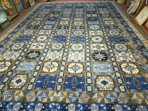12' x 17' Palace Size Handmade Moroccan Urban Rabat Blue Panel Wool Area Rug - Blue and Beige - Jewel Rugs