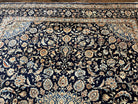 Wonderful Persian Kashan Rug 10x13, Navy Blue Light Blue Tan, Hand Knotted Wool Oriental Carpet Floral Allover Medallion 1950s Semi Antique Vintage - Jewel Rugs