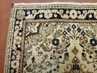 Small Persian Rug 2.4 x 3, Tiny Persian Sarouk Carpet, Cream Navy Blue, Floral Medallion, Vintage Wool Rug, Handmade Hand-Knotted Oriental Rug - Jewel Rugs