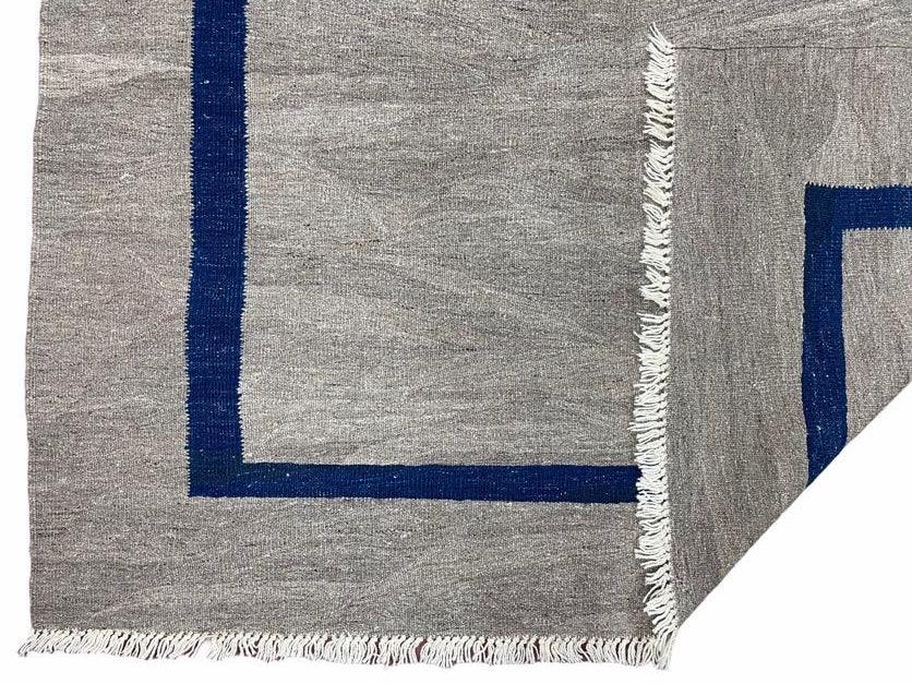 Geometric Turkish Kilim Rug 5' 7" x 7' 9", Flatweave Carpet, Minimal Design, Anatolian Carpet, Gray, Geometric, Dark Blue, Hand-Knotted, New - Jewel Rugs