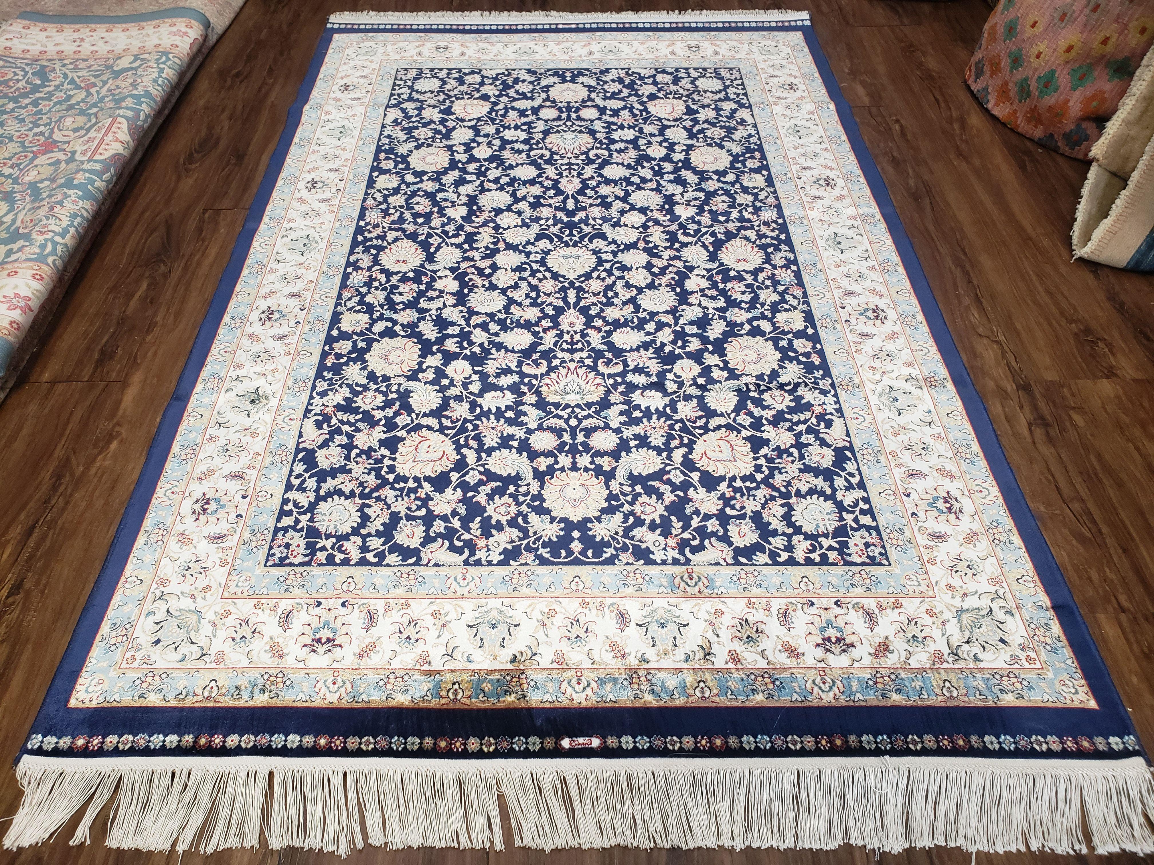 Blue Silk Carpet 4 x 6 ft, Super Fine Silk Rug Blue & Ivory, Bamboo Silk, Affordable Top Quality Silk Rug, Allover Floral Pattern - Jewel Rugs