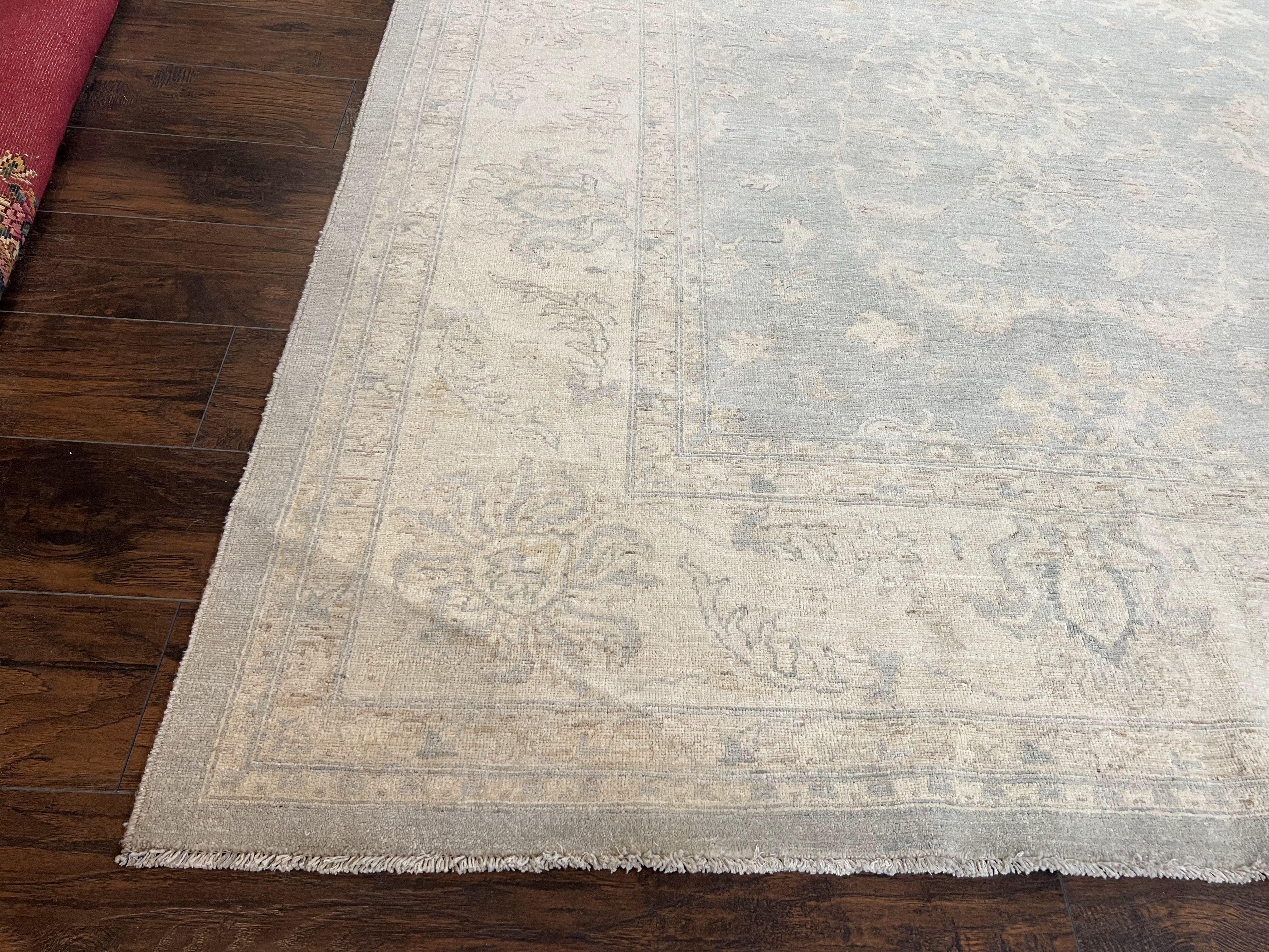 Turkish Rug 10x14 Oushak Carpet 10 x 14 Farmhouse Rug, Vintage Rug for Contemporary Modern Home, Neutral Colors, Light Gray-Blue Ivory, Wool - Jewel Rugs