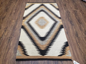 Antique Navajo Rug 3x5, Wool Handwoven Flatweave Navajo Territory Blanket, Collectible Navajo Blanket, Tribal Carpet, Diamond Pattern Ivory - Jewel Rugs