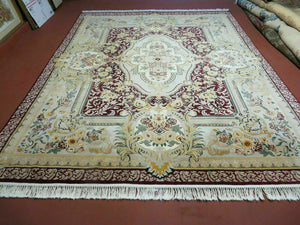 8' X 10' Vintage Chinese Handmade Wool Rug Aubusson Design Silk Accents Nice - Jewel Rugs