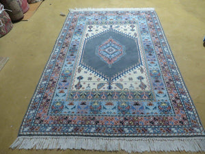 4' X 6' Vintage Handmade Moroccan Rabat Urban Small Area Rug Light Blue Color Wool Pile - Jewel Rugs