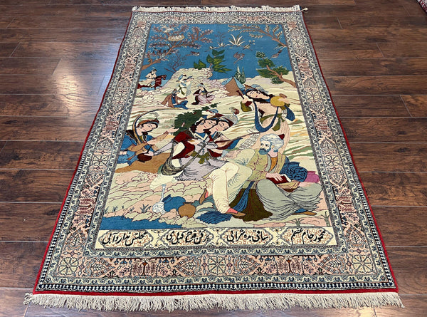 Very Fine Persian Qum Pictorial Rug 5x7, Hand Knotted Handmade Vintage –  Jewel Rugs